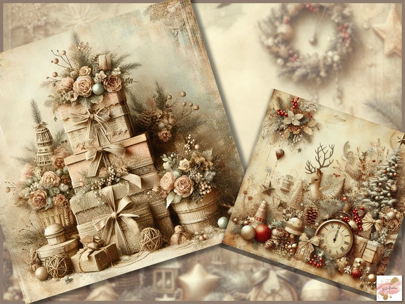 Beige Vintage Christmas Junk Journal Kit Printable Journal Pages, Mixed ...