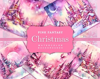 25 Pink Christmas Junk Journal Papers Christmas Digital Papers Christmas Digital Scrapbook Paper Kit Watercolor Christmas Backgrounds