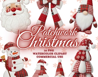 Christmas Patchwork Png Bundle, Patchwork Christmas Clipart Bundle, Christmas Faux Embroidery Png, Preppy Christmas Png, Santa Png Snowman
