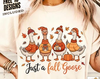 Ganso de otoño PNG, Ganso divertido y acogedor, Camiseta de ganso de otoño PNG, Lindo diseño de animales de otoño para camisetas, Sublimación de otoño PNG, Otoño PNG