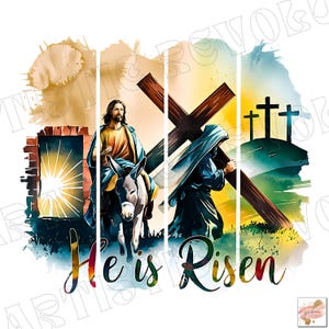 Jesús con pinceladas (Png), Resucitado (Png), Pascua religiosa (Png), Camiseta de Pascua (Png), Diseño de sublimación de Pascua, Jesús cristiano (Png, Dtf, Dtg)