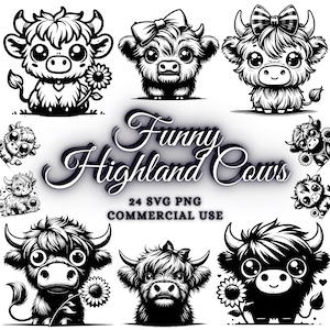 Vaca de las Highlands con girasoles Svg y Png, Clipart de vaca, Imagen vectorial de vaca de las Highlands, Silueta de vaca, Diseño de sublimación, Archivo de corte de animal de granja
