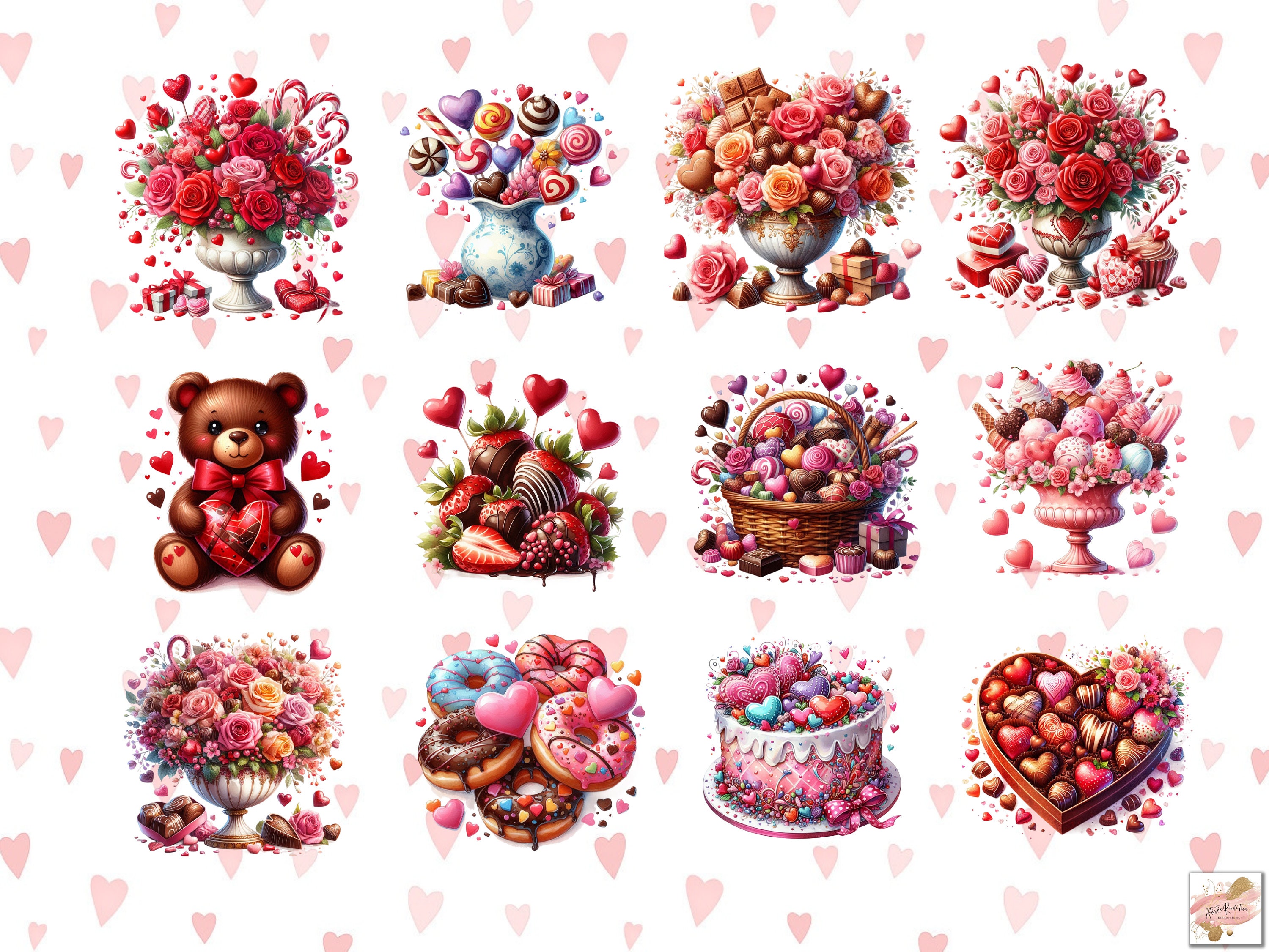 50 Valentines Day Clipart Bundle Watercolor Sweets Clipart PNG ...
