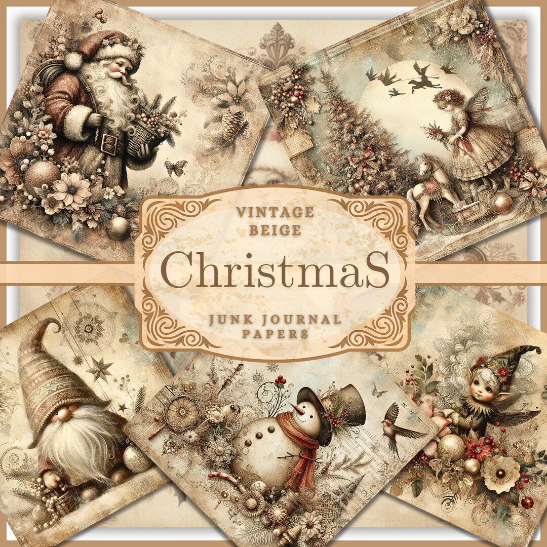 Beige Vintage Christmas Junk Journal Kit Printable Journal Pages, Mixed ...