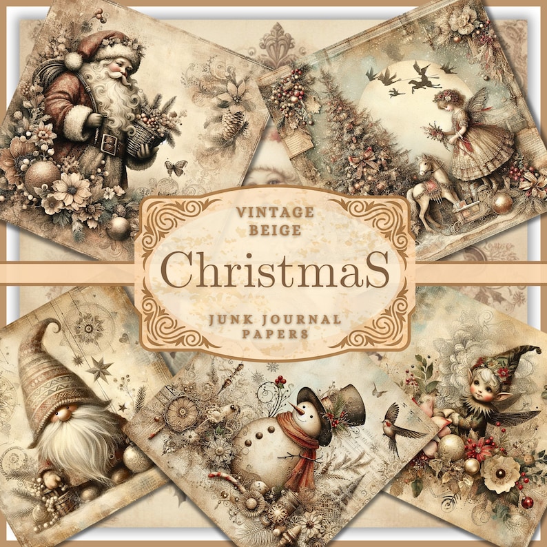 Beige Vintage Christmas Junk Journal Kit Printable Journal Pages, Mixed ...