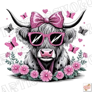 Pink Bow Highland Cow Png, Coquette Cow Png, Girly Coquette Png, Cute Highland Cow Clipart, Pink Cow, Pink Bow, Cow Shirt Sublimation Design