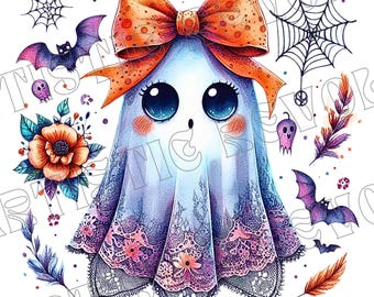 Halloween Lace Ghost Png, Spooky Coquette Png, Girly Ghost Lacey Ghost Png, Spooky Season Png Ghost Floral Halloween Mama Sublimation Design