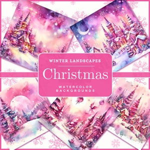 Winter Scene Backgrounds Watercolor Winter Festive Landscapes Christmas Scene Background Watercolor Christmas Village Scene Digital papers