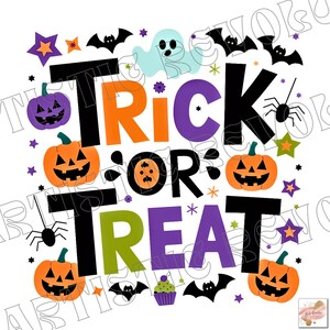 Truco o trato PNG, Halloween divertido PNG, Temporada espeluznante PNG, Halloween PNG, Sublimación de Halloween Doodle para camiseta, Halloween retro PNG