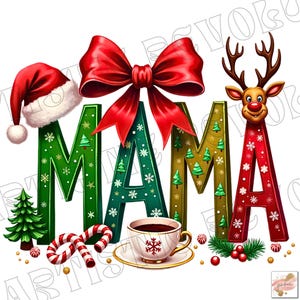 Christmas Mama Coquette Png, Mama Claus png, Christmas Tree png, Christmas coquette bow png, Christmas Mom, Candy Cane Santa Hat Hot Cocoa