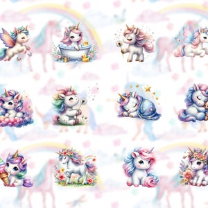 101 Watercolor Cute Unicorn Clipart Bundle Watercolor Rainbow Unicorn ...