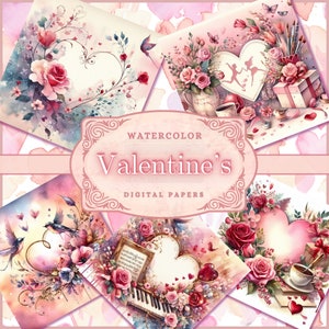 Valentines Day Backgrounds Valentine Background Heart Digital Paper Watercolor Hearts, Heart backgrounds Love Digital Paper Romantic Bundle
