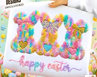 Latch Hook Easter Bunny Png, Faux Yarn Happy Easter Png,  Crochet Coquette Bow Bunny Png, Preppy Easter Png, Faux Embroidery Easter Png