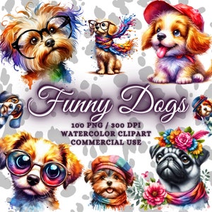 100 Funny and Cute Watercolor Dogs Clipart Bundle, Cute Dogs Png Bundle, Dog Sublimation Designs, Cute Dog Stickers Png, Cute Puppy Clipart