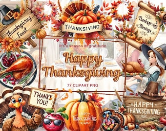 77+ Thanksgiving Clipart, Pilgrims clipart, Autumn clipart, Pumpkin clipart, Turkey Clipart, Thanksgiving meal clipart, Holiday clipart