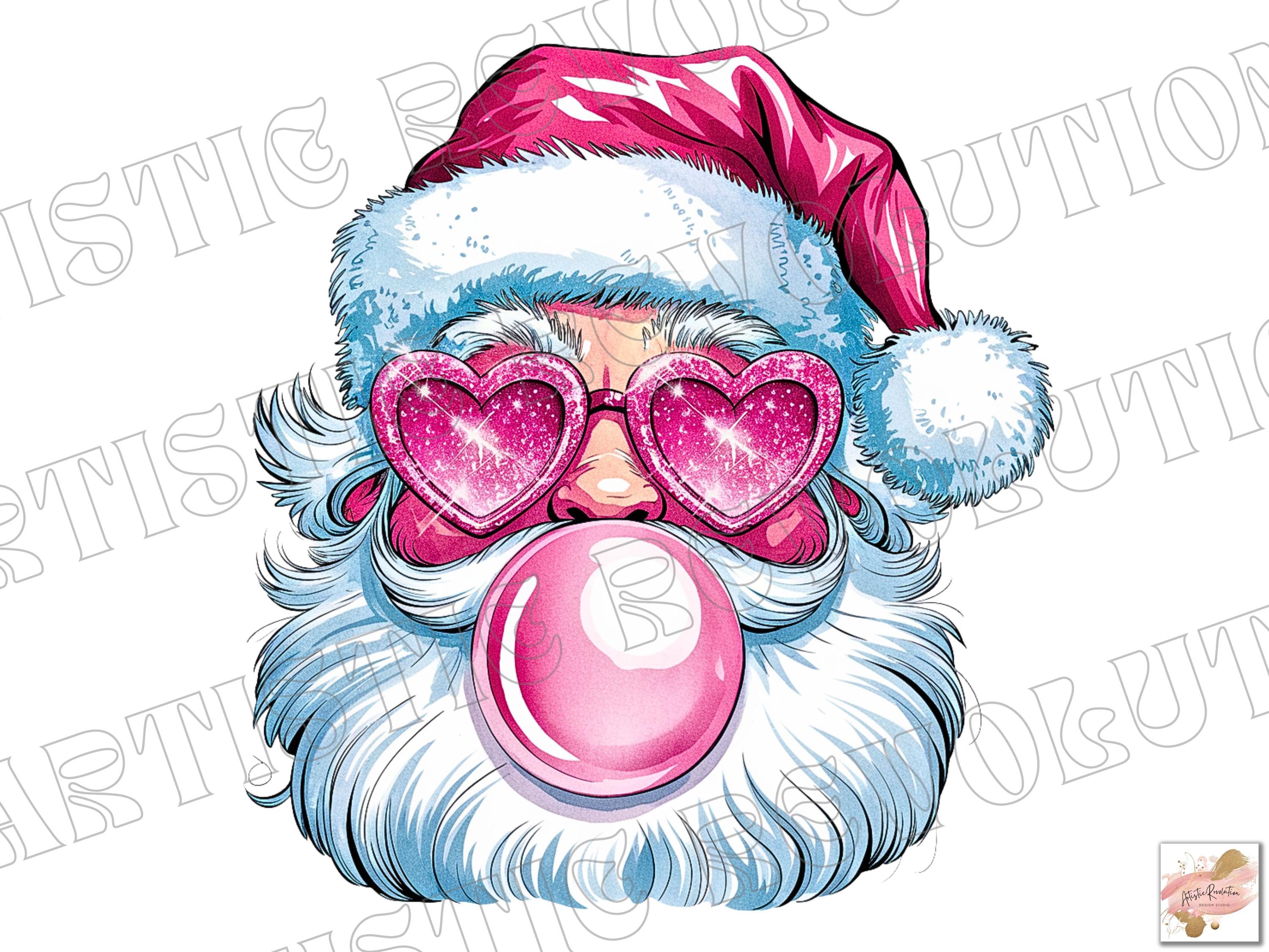 Retro Santa Christmas Blowing Bubble PNG, Vintage Merry Christmas PNG ...