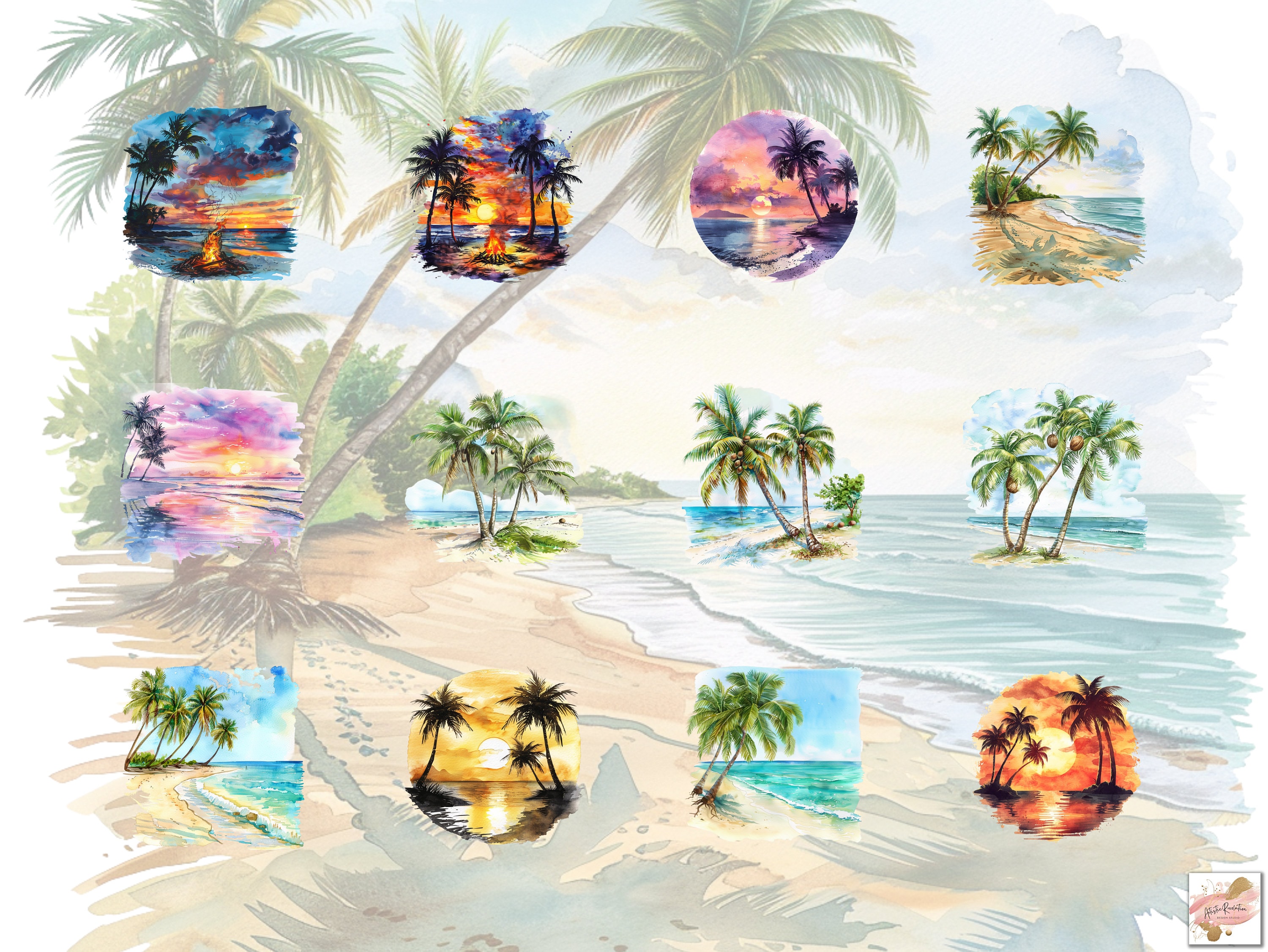 48 Watercolor Summer Tropical Beach Clipart Bundle, Summer Tropical Png ...