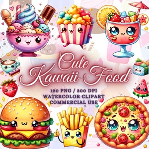 120 Pacote Cute Kawaii Food Clipart, Aquarela Food Clipart, Food Png, Drinks Png, Drinks Clipart, Cute Kawaii Clipart Bundle, Food Svg Png