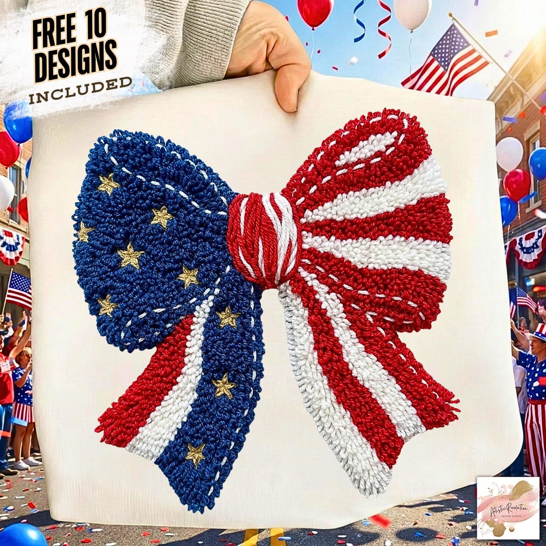 Coquette Patriotic Bow Png, Faux Yarn Patriotic 4th of July Png ...