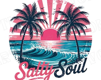 Retro salzige Seele Png, Sommervibes Png, Sommer Strand Png Shirt, salzige Sommer Shirt Design Retro Shirt Design, salzige Sommer Meersalz Sand Png
