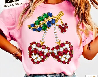 PNG de San Valentín con purpurina de diamantes de imitación, PNG de corazones de cereza coquetos de San Valentín, PNG de San Valentín con joyas, PNG de San Valentín con diamantes, PNG de camisa moderna de San Valentín
