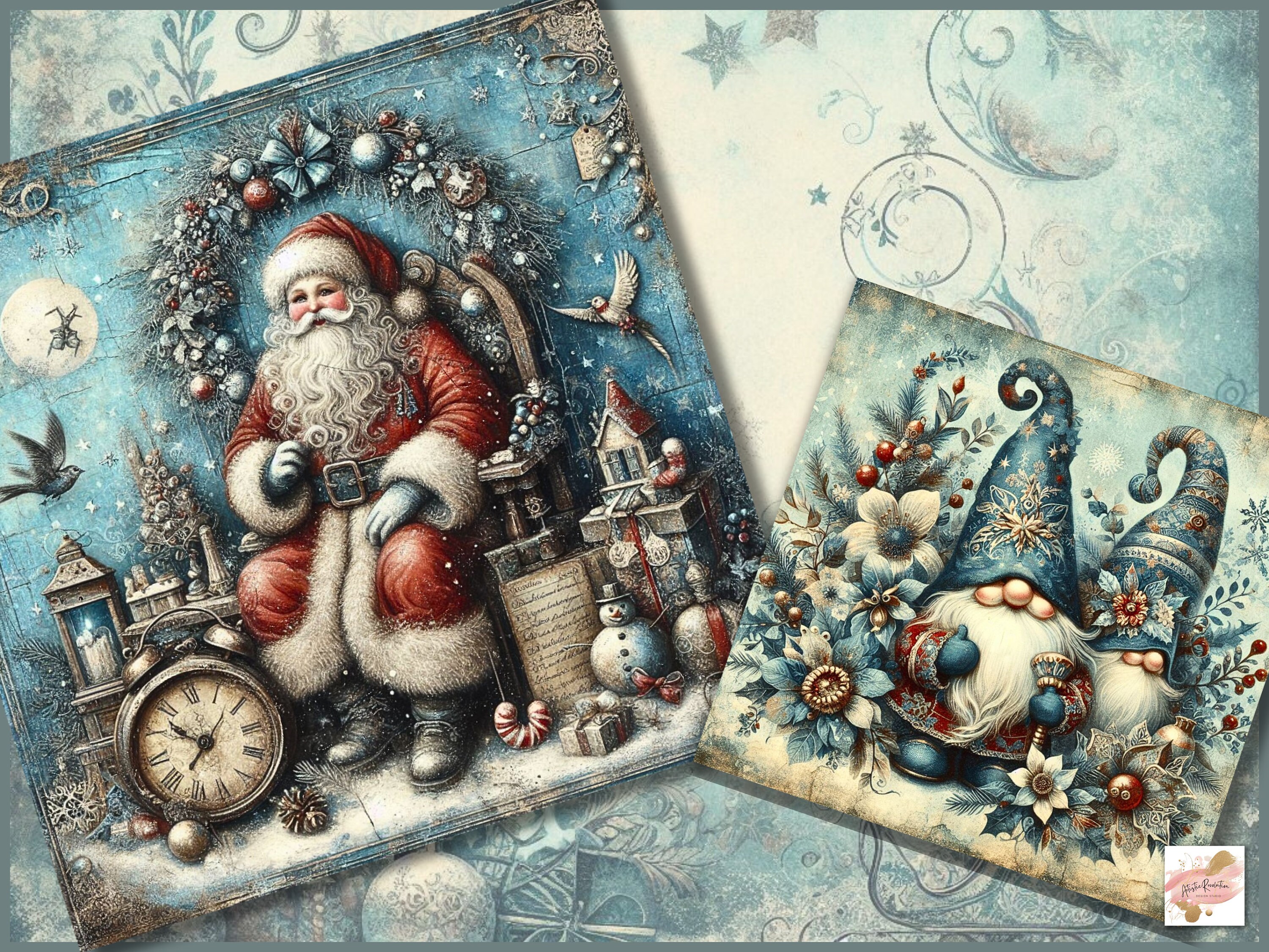 Blue Vintage Christmas Junk Journal Kit Printable Journal Pages, Mixed ...
