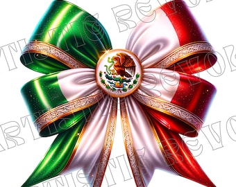Coquette Ribbon bow Mexican Flag PNG, Clipart Mexico Sublimation T shirt Mug Design Mexicana Chicana Png