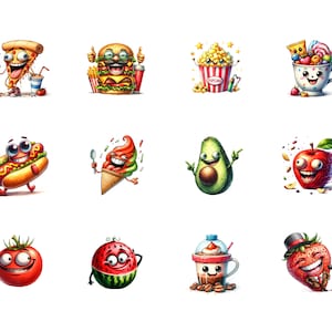 40 roliga mat clipart-paket, akvarell mat clipart, söt mat png, drycker png, drycker clipart, söt kawaii clipart-paket, mat svg png bild 9