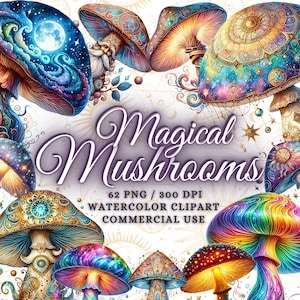62 magische paddestoelen clipart bundel, aquarel paddestoelen clipart PNG magische paddestoel PNG mystieke paddestoelen Fantasy Mystic paddestoelen clipart