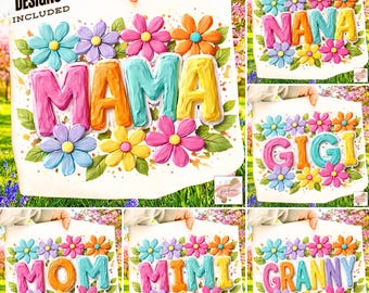 Floral Mom Png-Bundle, Pinselstrich Mama Png, Muttertag Png, Oma Png, Gigi Png, Mimi Png, Mama Png, Oma Png, Sublimationsentwürfen