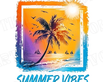 Brushstroke Summer Vibes PNG Design, Trendy Summer Time PNG Files Beach Scene Sublimation PNG, Shirt Png Popular Digital Download Summer Png
