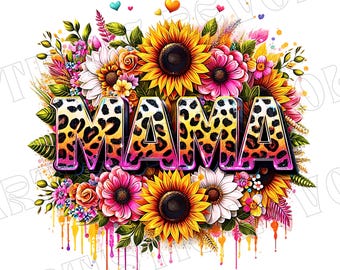 Floral Mama PNG, Mothers Day PNG, Watercolor Mama PNG,Leopard Pattern mama design, Flower Png, Mothers Day Png, Mama shirt Png, Mom Life Png
