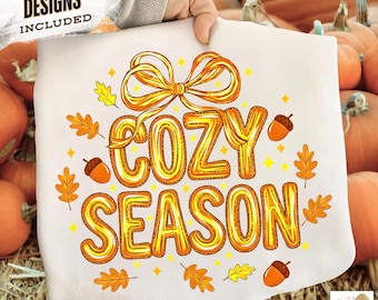Przytulny sezon, Preppy Fall PNG, Kokietka, Jesień PNG, Brokat, Pociągnięcie pędzla, Jesień PNG, Przytulny jesienny projekt koszulki, Święto Dziękczynienia, Sublimacja