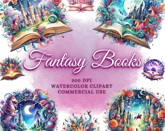 50 aquarel Fantasy Books Clipart Png, Magic Books Clipart Bundle, Fairytale Clipart, Reading Clipart Vintage Book Clipart Fantasy clipart