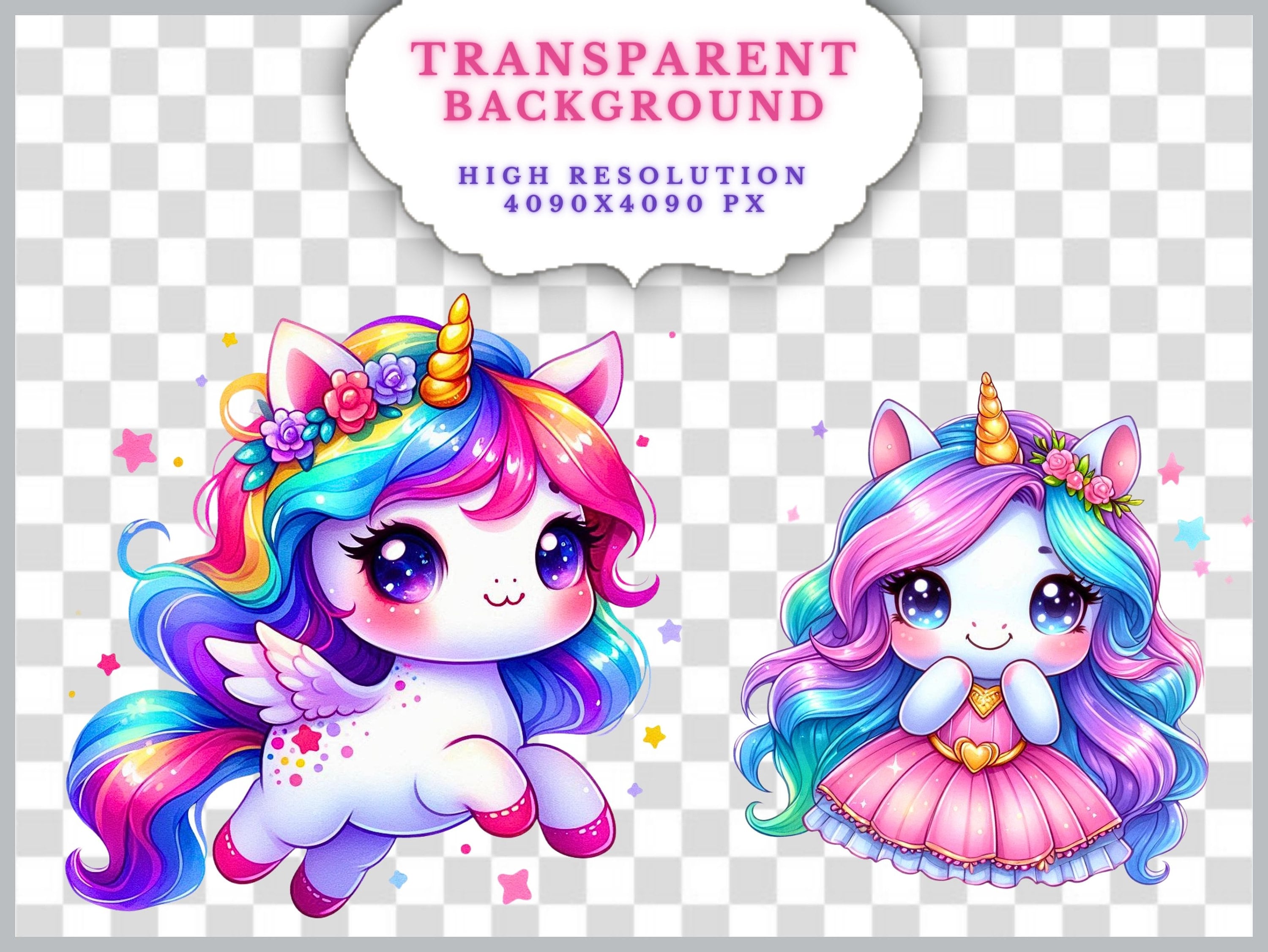 Watercolor Cute Kawaii Unicorn Clipart Bundle Watercolor Rainbow ...