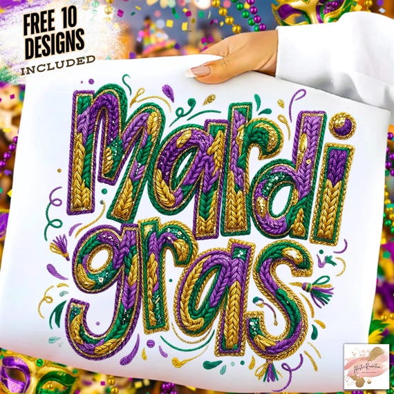Faux Yarn Mardi Gras Png, Latch Hook Crochet Mardi Gras Png, Preppy Glitter Knit Png, Faux Embroidery Crochet Mardi Gras Png Louisiana Png