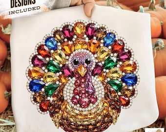Preppy Thanksgiving PNG, Glitter Turkey PNG, Rhinestone Turkey Png, Gemstone Thanksgiving PNG, Girly Thanksgiving Turkey Clipart Sublimation