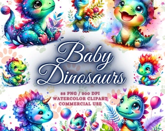 Paquete de imágenes prediseñadas de dinosaurios lindos en acuarela, imágenes prediseñadas de dinosaurios bebés, imágenes prediseñadas de dinosaurios lindos, imágenes PNG de dinosaurios bebés, diseños de sublimación de dinosaurios