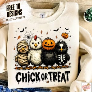 Retro Halloween Chicken Png, Chick Or Treat Png, Funny Spooky Chicken Png, Trendy Halloween Shirt Design, Spooky Season Png, Pumpkin Png