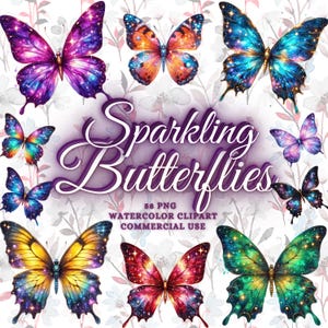 Paquete de 58 imágenes prediseñadas de mariposas brillantes, paquete de mariposas PNG brillantes, mariposas PNG de colores, mariposas lindas, mariposas botánicas