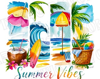 Summer Vibes PNG Design, Trendy Summer Time PNG Files Beach Scene Sublimation PNG, Shirt Png Popular Brushstroke Digital Download Summer Png