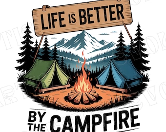 Vintage Camping Png Clipart, Retro Camping Shirt Png, Life Is Better By The Campfire Png, Sublimation Design, Camping crew Hiking Png