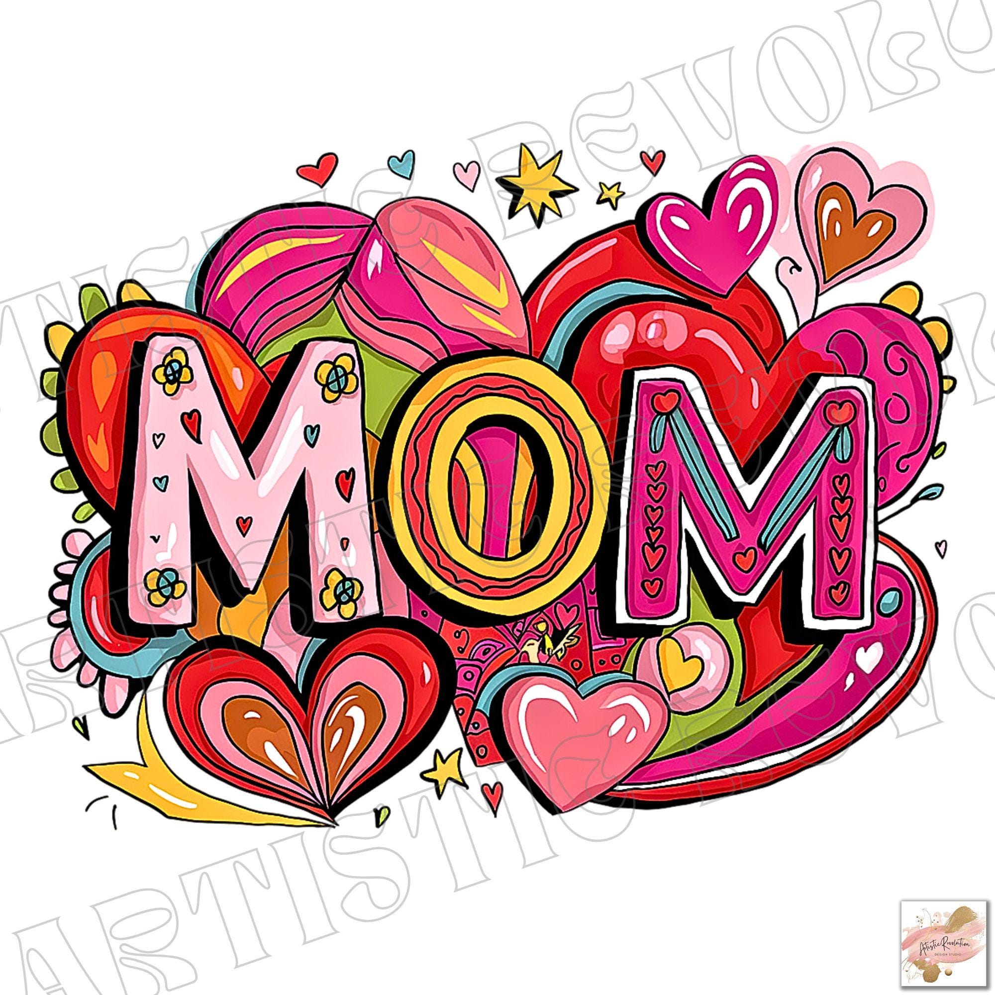 Mom Pink Heart PNG, Retro Valentine Sublimation Design (digital