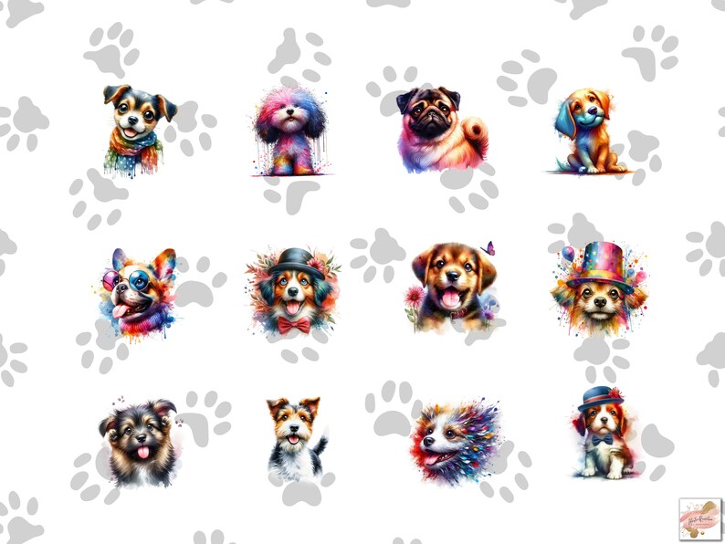 100 Funny and Cute Watercolor Dogs Clipart Bundle, Cute Dogs Png Bundle ...