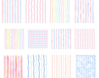 30 Preppy Stripes Png Bundle, Pastel Striped Backgrounds, Trendy Summer Striped Png, Hand drawn stripes sublimation designs