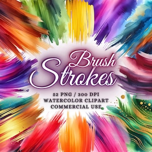 57 Watercolor Brush Strokes Clipart Bundle, Paint Brush Stroke Png, Abstract Brush Strokes, Watercolor Splashes Clipart Bundle, Texture Png