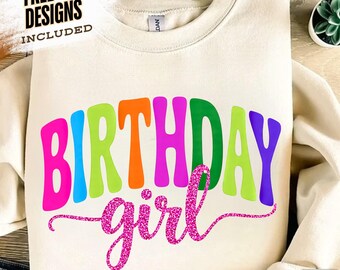 Glitter Birthday Girl PNG, Neon Birthday Girl Shirt Png Preppy Birthday Shirt png, Birthday png Bday Sublimation Png Summer Bday