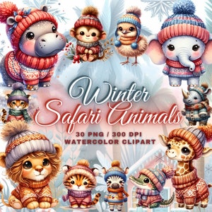 Bundle de cliparts mignons bébés animaux Safari, 30 cliparts animaux Safari, bébés animaux Safari Png, animaux de safari d'hiver, clipart animaux de la jungle