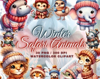 Cute Safari Baby Animals Clipart Bundle , 30 Safari Animal Clipart, Safari Baby Animals Png, Winter Safari Animals, Jungle Animals Clipart