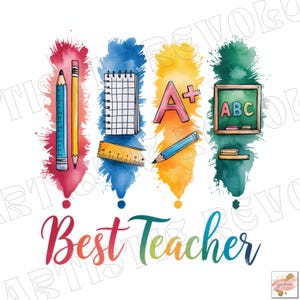 Watercolor Brushstroke Teacher Png, Best Teacher Png, Best teacher clipart, Watercolor brushstrokes clipart, teacher sublimation design